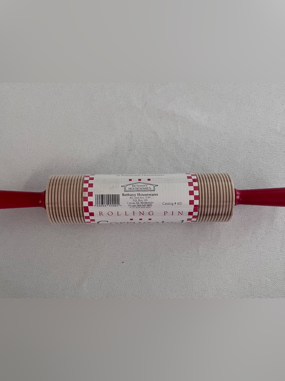 Red-Handled Hard Maple Grooved Rolling Pin NIP